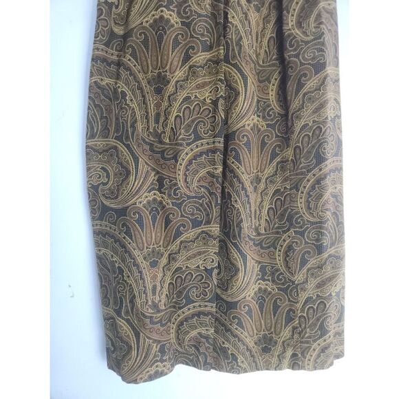 Jones New York Brown & Gold Pasley Print Faux Wrap Midi 100% Silk Skirt size 14P - Picture 2 of 8